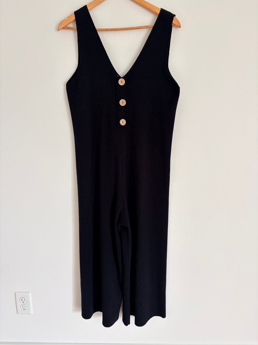 Women Black Jumpsuit Button-Front One-Piece